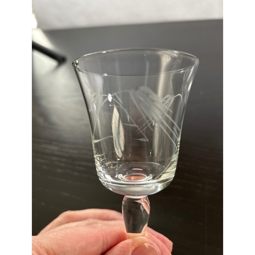 Vintage Etched Wheat Crystal Cordial Glasses Set of 3 Clear Stemmed Liqueur 4in - Picture 3 of 4